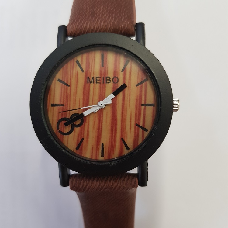 HL10009  Meibo watch zwart met bruin - diameter 40mm