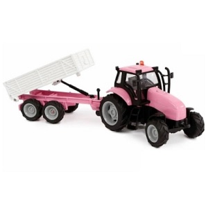 KidsGlobe 510241 Kids Globe roze tractor met licht en geluid, frictie-motor en kiepaanhanger