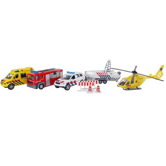 Ensemble de 2 jouets Rescue Team, avec pompiers, police, ambulance, hélicoptère de sauvetage et bateau de police 