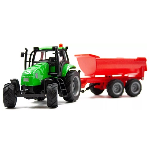 KidsGlobe 510653C Kids Globe 510653 tractor met licht en geluid, frictie-motor en rode halfpipe kiepaanhanger