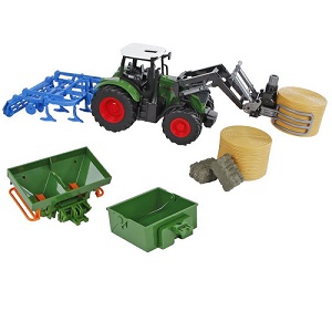 KidsGlobe 540479 Kids Globe 540479 tractor set met tractor, en diverse landbouw accessoires 1:24