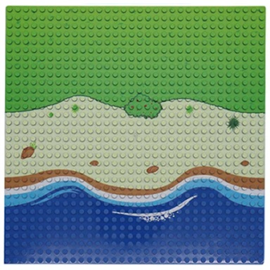 Lego compatible basis grondplaat strand zee eiland recht 25,5 x 25,5 cm (32 x 32 nopjes)