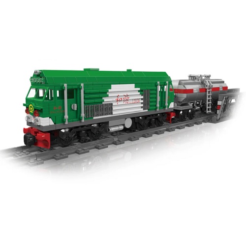 Locomotive diesel verte RC Moud King avec wagon-citerne et environ 3 mètres de voie, compatible avec Lego et Sluban - LEGO compatible 20128