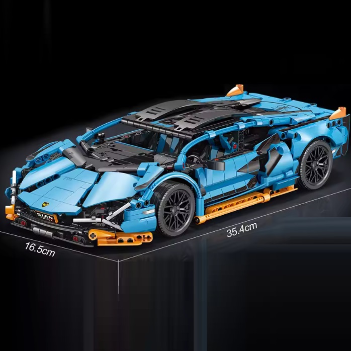 blocs de construction Lamborghini Sian FKP37 bleu avec voiture de sport orange, 1215 blocs, compatibles avec LEGO, env. - LEGO compatible 67129